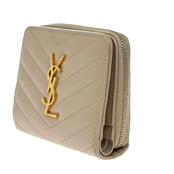 SAINT LAURENT YSL Logo Compact Bifold Wallet Leather Beige 258-082825 - Picture 2 of 15